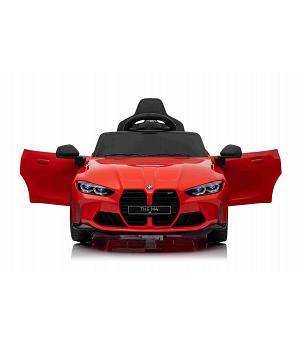 Coche eléctrico niños 12v, BMW M4, rojo, asiento plástico, ruedas plástico - INDA274-BNM4red